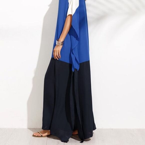Color block slit maxi dress.  White , royal & navy. Washable,  great for… - Picture 7 of 16